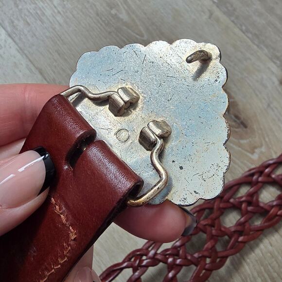 Vintage Taiwan R.O.C. Brown Leather Braided Belt Large Western Retro Festival main image 8